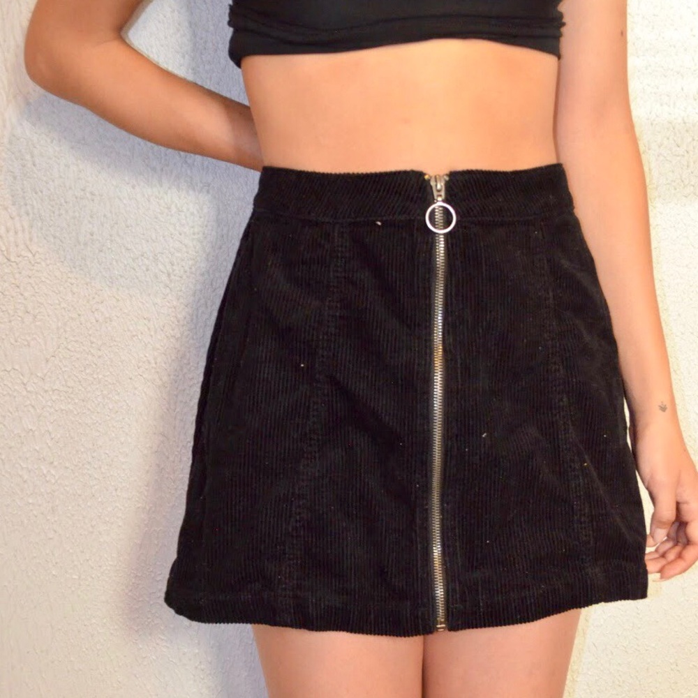 Black Zip-Up Corduroy Skirt
